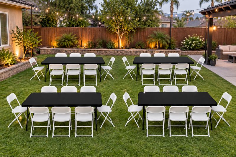 Palmwood event setup with tables and chairs