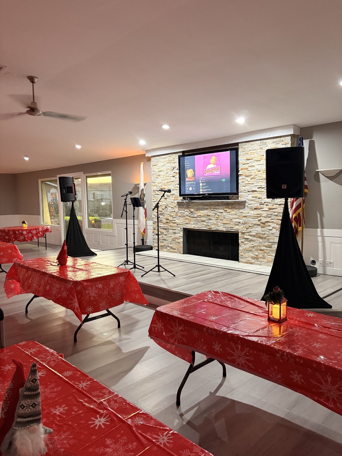Indoor event room with Palmwood Rentals audio setup