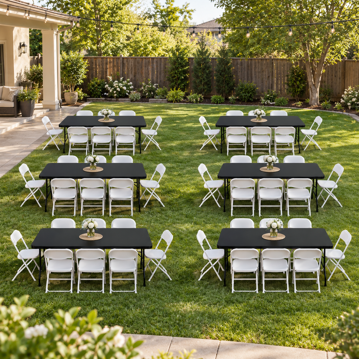 Daytime Palmwood Rentals table and chair setup